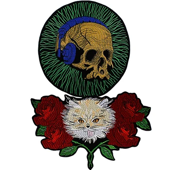 skull cat Череп Музыка патч Кот Роза Цветок Тигр Змея DIY ткань значки патч джинсы куртки сумка Одежда железная аппликация P92 - Цвет: skull cat