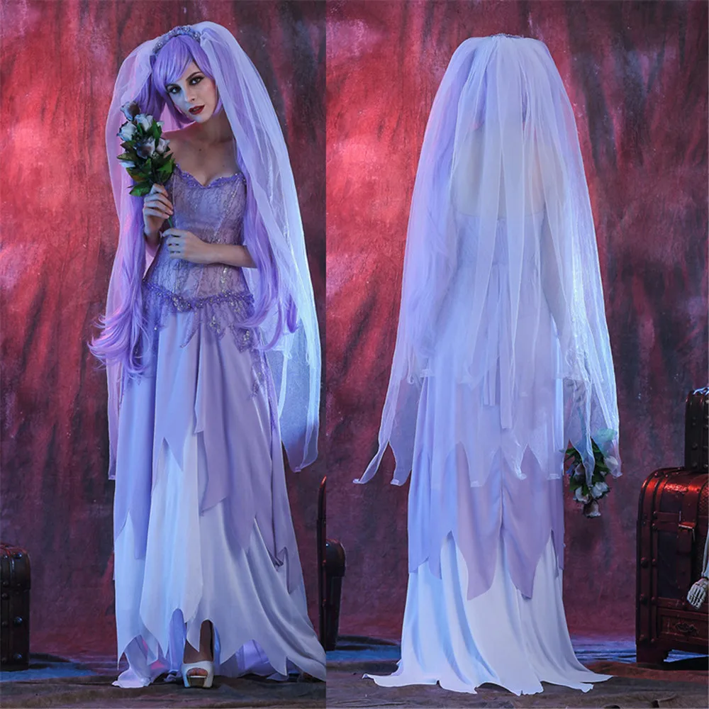 Новинка косплей костюм на Хэллоуин страшное призрачное платье невесты головной