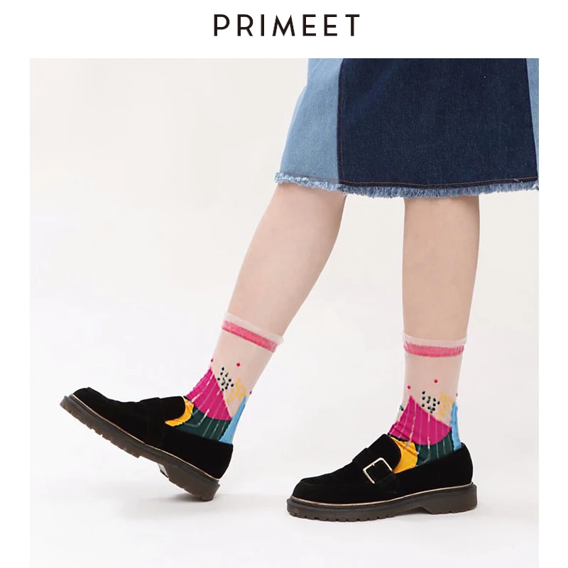 Женские летние забавные носки в Корейском стиле с кружевами и сеткой для девочек