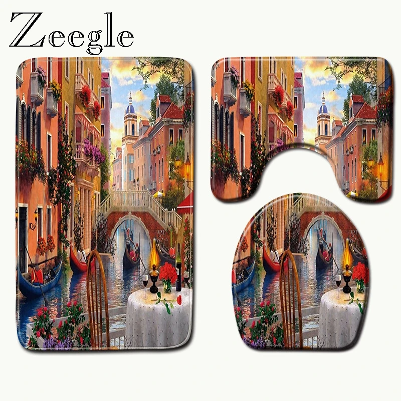 Zeegle 3D живописный Memory Foam коврик для ванной комнаты Набор Non slip Туалет коврики