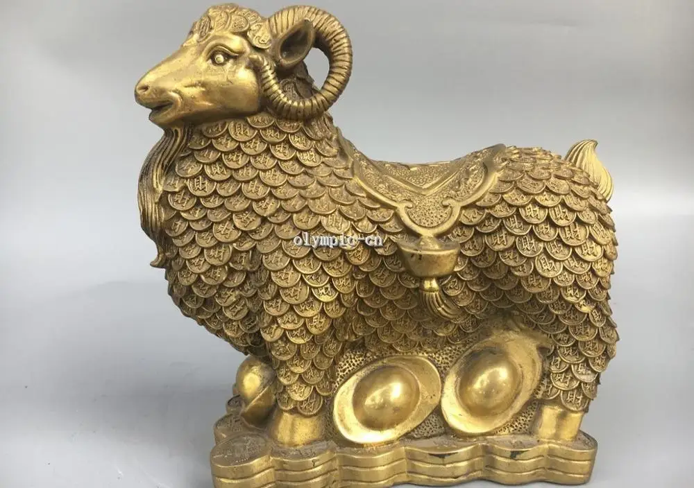 

8'' Classica Brass chinese folk Home Fengshui auspicious animal wealth sheep