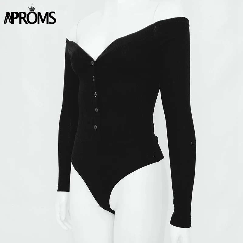Aproms красный с открытыми плечами трикотажные боди для женщин сексуальные пуговицы с длинным рукавом облегающее боди осень уличная мода тройники топ