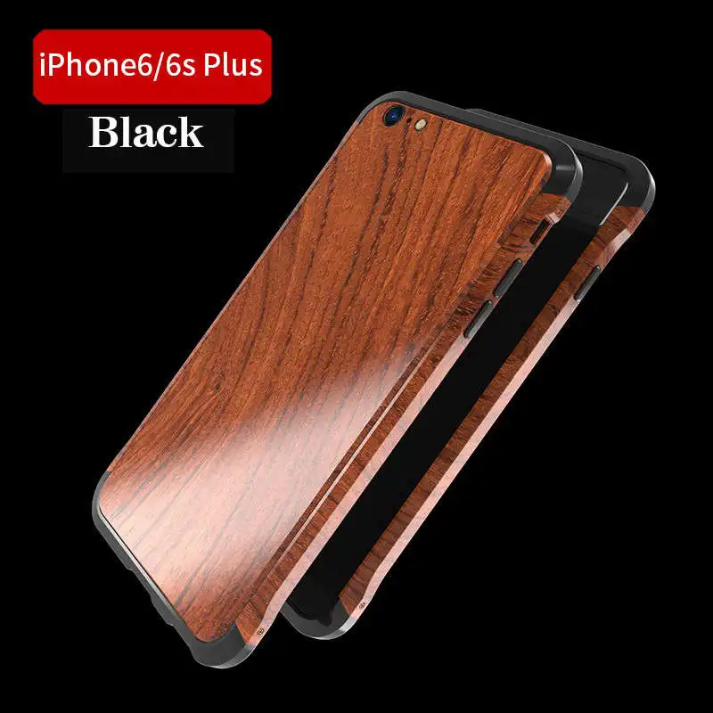 Для iPhone 6 6S Plus чехол Роскошный аксессуар алюминиевая металлическая рамка+ натуральная древесина Броня защитный противоударный задний Чехол для телефона чехол - Цвет: black
