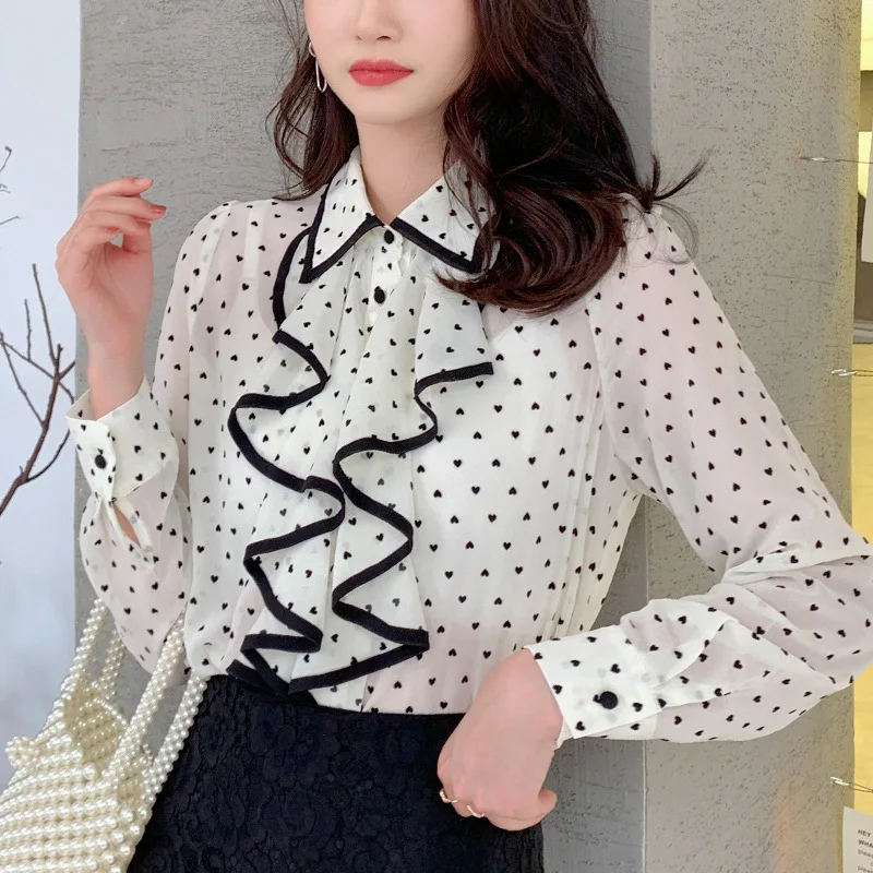 Весенняя Новинка 2020 Женская белая шифоновая сетка красная рубашка и блузки