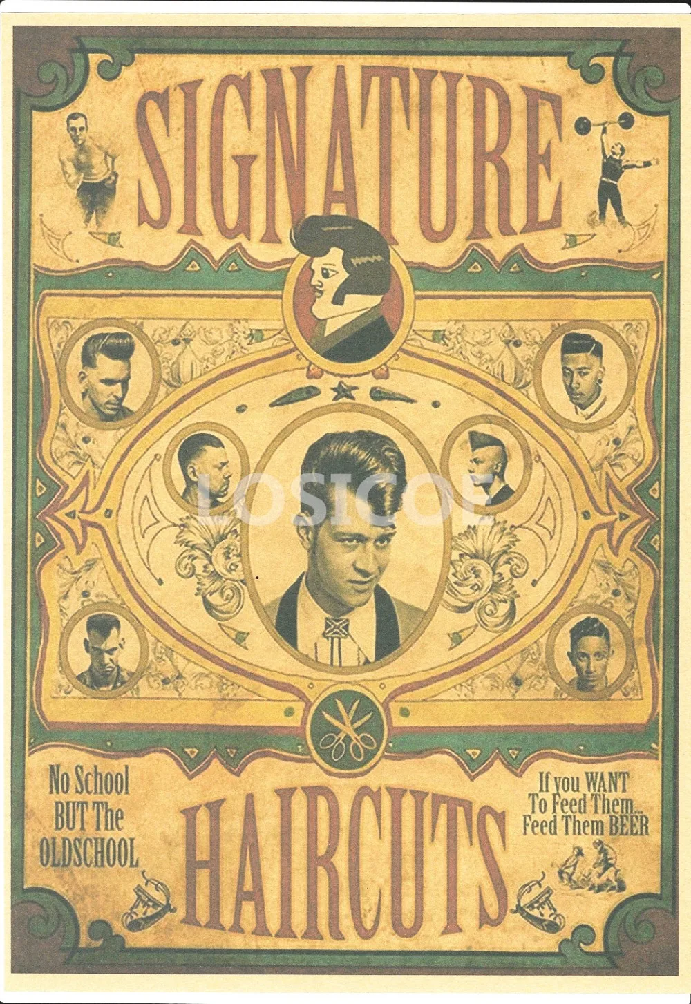 &quotSIGNATURE HAIRCUTS&quot Retro Kraft Paper Hairdressing Poster Wall Sticker Painting Creative Tattoo Studio Barber Shop Decoration | Дом и