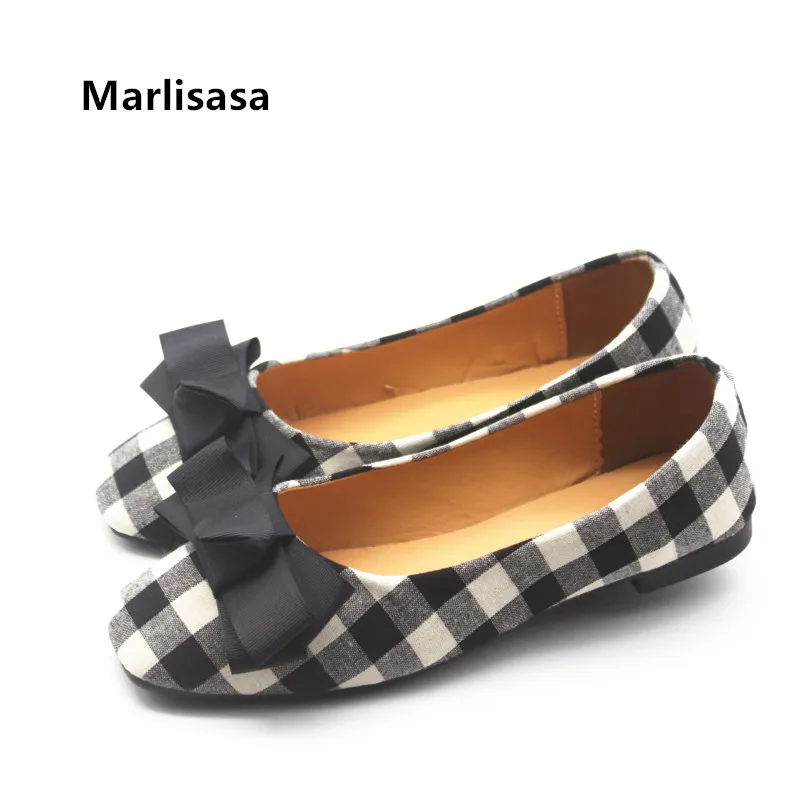 

Women Cute Sweet Comfortable Slip on Flat Shoes Lady Casual Black Plaid Bow Tie Shoes Cool Shoes Chaussures Plates Femmes G845