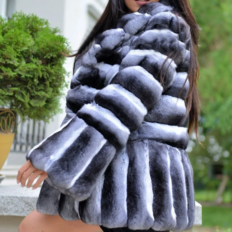 Tatyana Furclub Real Fur Jacket For Women 2022 New Winter Natural Rex Rabbit Fur Coat Wide Trendy Tops Female Fashion Jackets