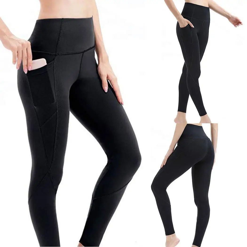 Женская мода высокая эластичная талия твердый карман фитнес все сезоны Йога