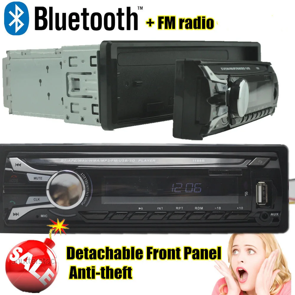 Автомагнитолы MP3 bluetooth Авто Авторадио аудио FM Функция Bluetooth Съемная передняя панель Авторадио 1 din