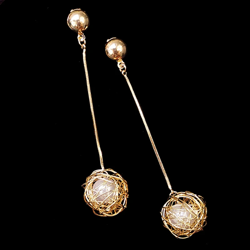 Long Hanging Dangle Ball Earrings Girls Women Fashion Party Jewelry Korea Exaggerated Drop Pendent Hollow Pearl Earring | Украшения и