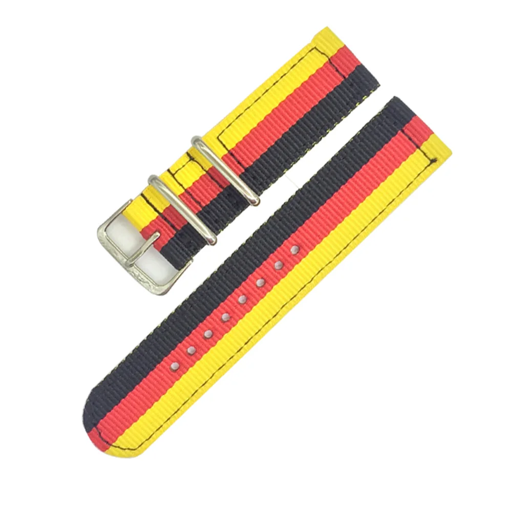 Black Red Yellow Ремешок для часов NATO, 15 цветов, нейлоновый ремешок для часов, серебряное кольцо, пряжка, 18 мм, 20 мм, 22 мм, 24 мм, сменный ремешок в полоску, аксессуары для часов - Цвет ремешка: Black Red Yellow