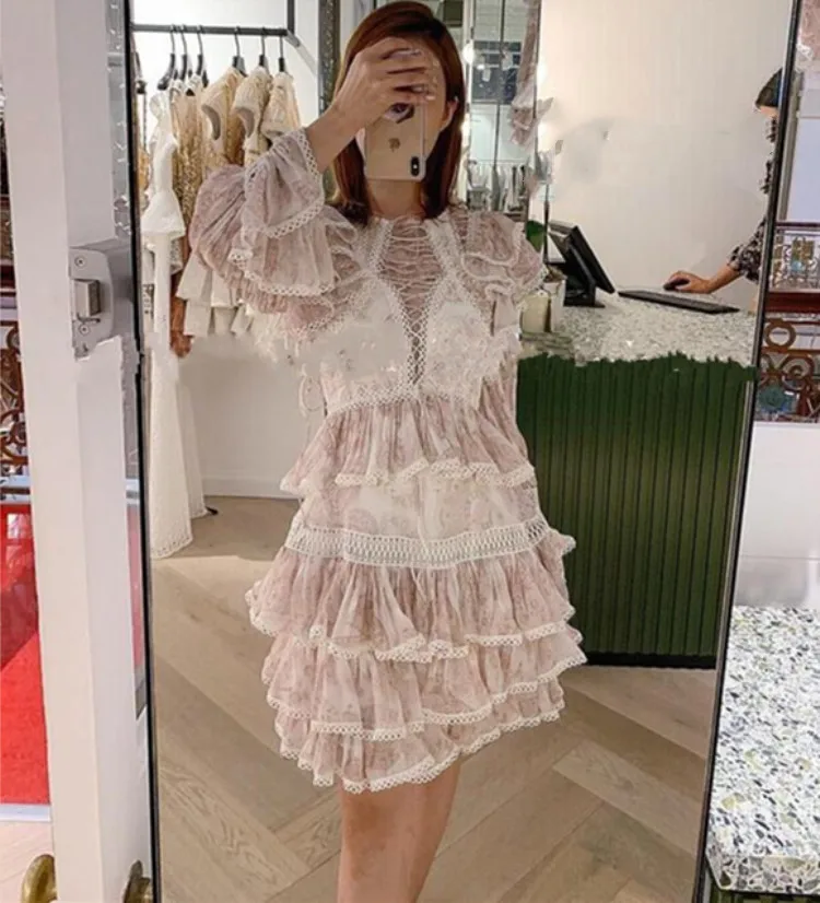 Праздничное платье в стиле Boho-Chic весеннее женское элегантное Каскадное Плиссированное мини-платье из натурального шелка