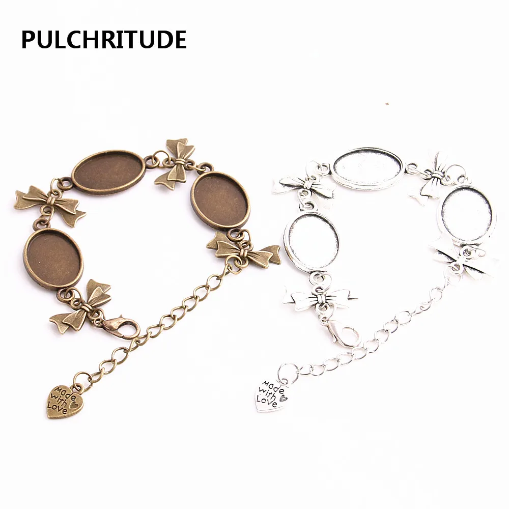 PULCHRITUDE, 3 шт./партия, металлическая цепочка, кабошон, база, подходит для овальной формы, 13*18 см, ручная работа, бант, очаровательный браслет, ювелирное изделие, сделай сам, C0971