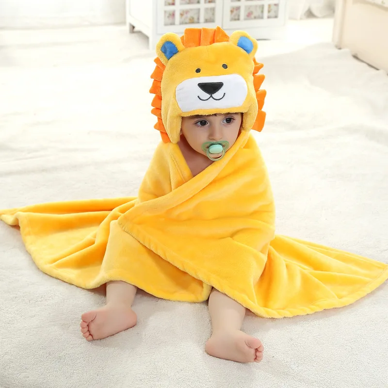 Baby Cartoon Animal Cosplay Photo props Receiving Blanket Flannel Fashion Yellow Lion Design Newborn Infant Bath Sleeping Robe