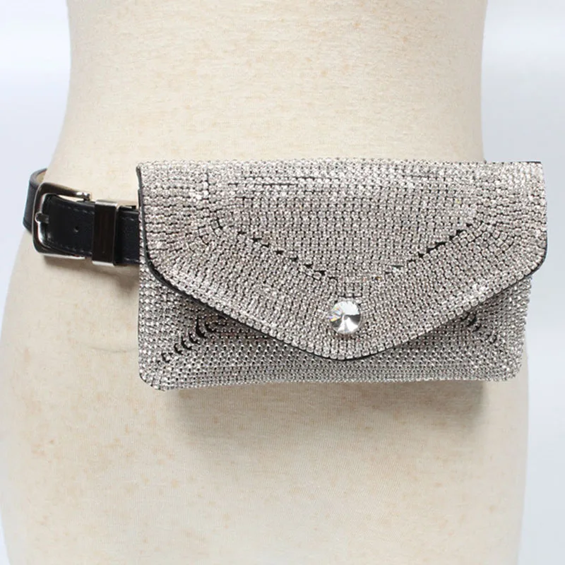 Black Waist Bag Женская поясная сумка, Дамский Пояс с алмазами, сумки со съемным ремнем из искусственной кожи, поясная сумка, женский мобильный кошелек для монет, удобная поясная сумка для девочек - Цвет: Black Waist Bag