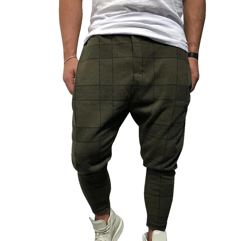 Army Green Laamei мужские стильные свободные клетчатые брюки с принтом, повседневные штаны-шаровары для бега, спортивные брюки для мужчин в стиле хип-хоп, уличная одежда, pantalon homme - Цвет: Army Green