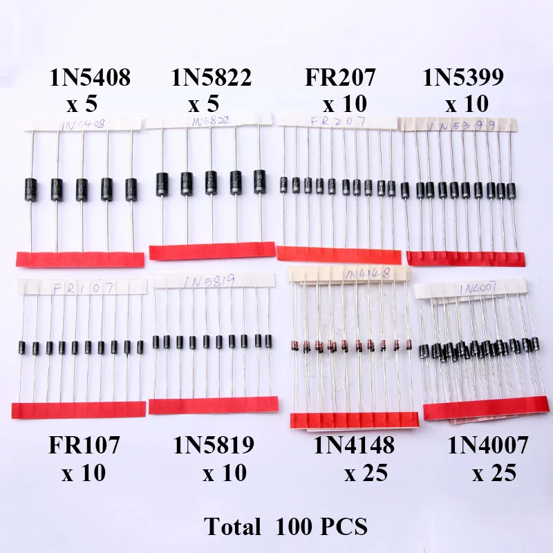 Glyino 140 шт./лот часто используемые 1N4007 1N4148 1N5819 1N5408 FR107 FR207 1N5399 SR360 диод ассорти