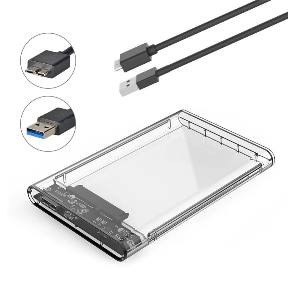 2,5 дюймов Прозрачный USB 3,0 HDD корпус UASP жесткий диск корпус внешний диск коробка USB 3,0 кабель лучшая цена бестселлер
