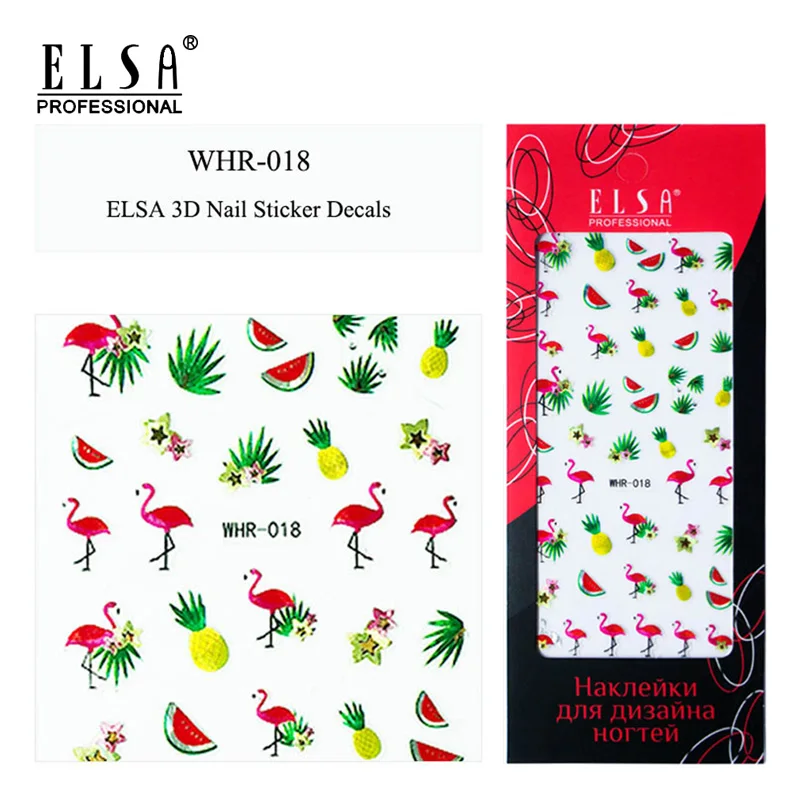 Золотая 3d наклейка ELSA для ногтей полоска с фламинго попугаем цветочный стикер