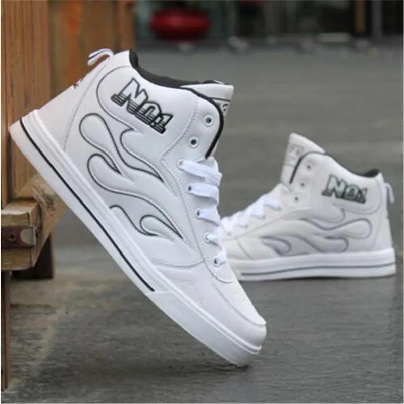 NEW Spring Autumn New Men's lace-up Shoes Fashion PU Leather Mens hip hop Casual Black/White High Top zapatos Hombre | Обувь
