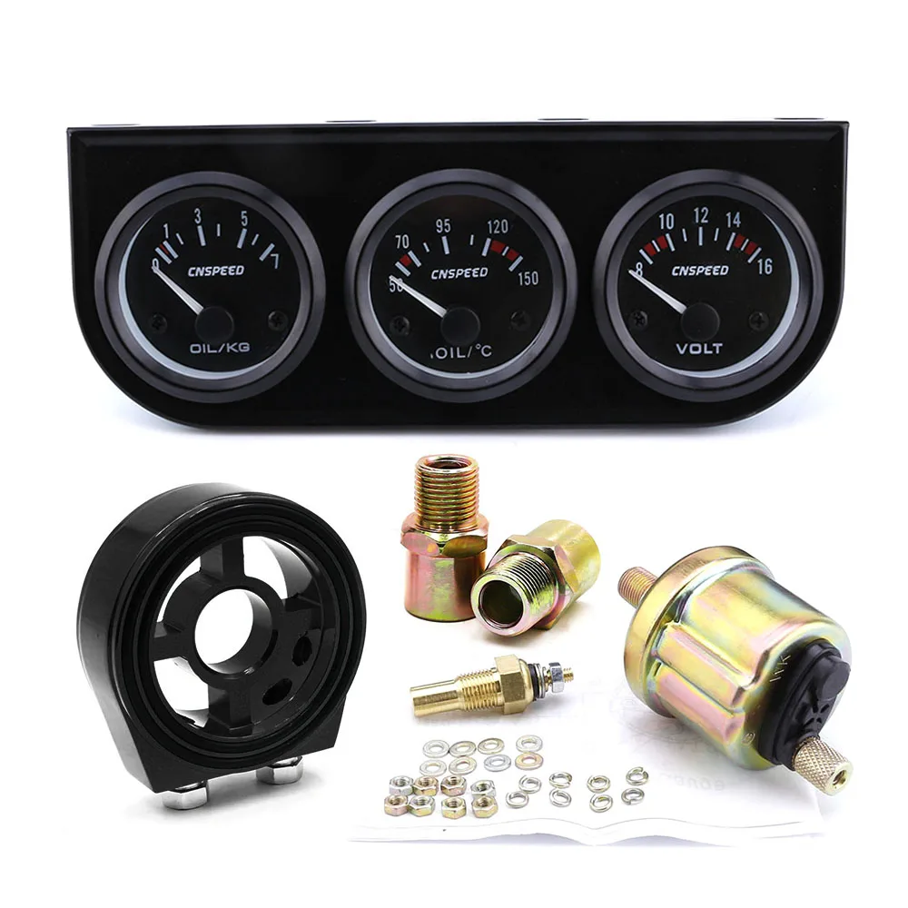 with black Adapter CNSPEED 52 мм Датчик температуры масла тройной вольтметр датчик давления масла с масляным фильтром охладитель адаптер сэндвич - Цвет: with black Adapter