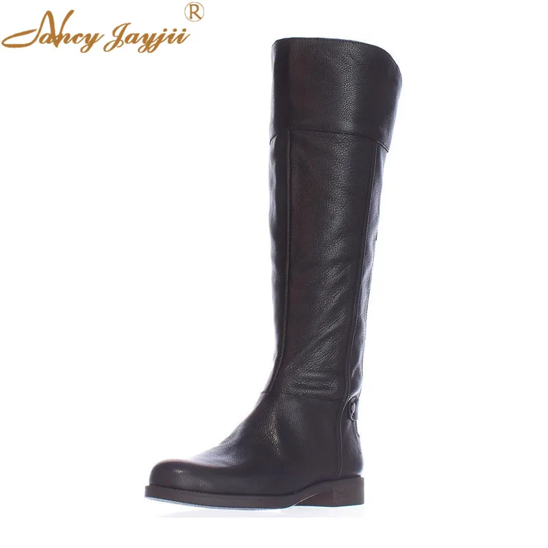 

Flock Women Shoes Adult Boots Ladies knee-High Med Square Heels Solid Round Toe Zipper Leisure Mature Basic Nancyjayjii 2019