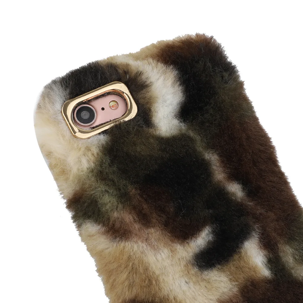L-FADNUT For iPhone X Case Xr Xs Max 7 8 6 6S Plus 5 5S SE Cover Camouflage Army Green Plush Soft TPU Silicone Bumper Fur Cases |
