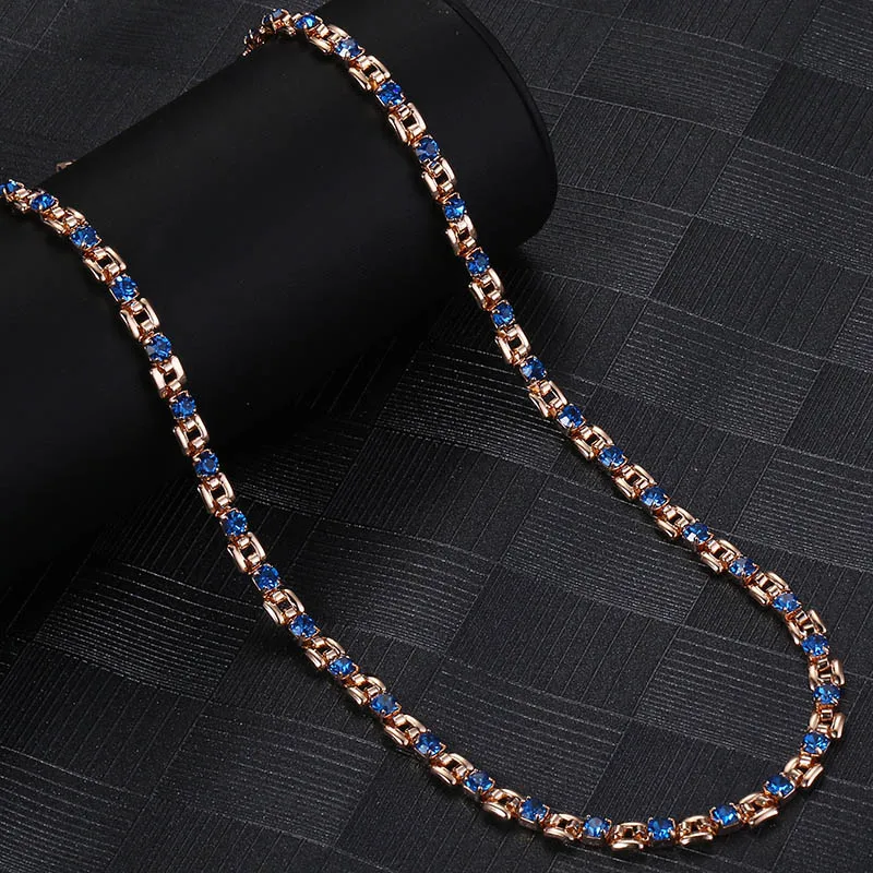 Женская цепочка с фианитом 6 цветов ожерелье под розовое золото 585 пробы