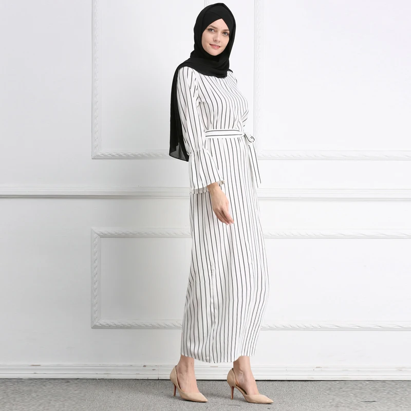 Vestidos Abaya Дубай Кафтан Турецкий Арабский Полосатый Макси длинное хиджаб