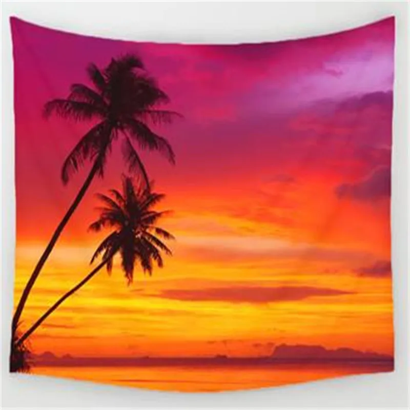 Cozy Sunset Coastal натуральный Пейзаж Настенный Гобелен Фреска кокосовое дерево