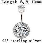 Кольцо для пупка из настоящего серебра 925 пробы, Ювелирное Украшение для пирсинга, Круглый Циркон, не аллергенный штифт, длина 6 8 10 мм, серебро 925 пробы