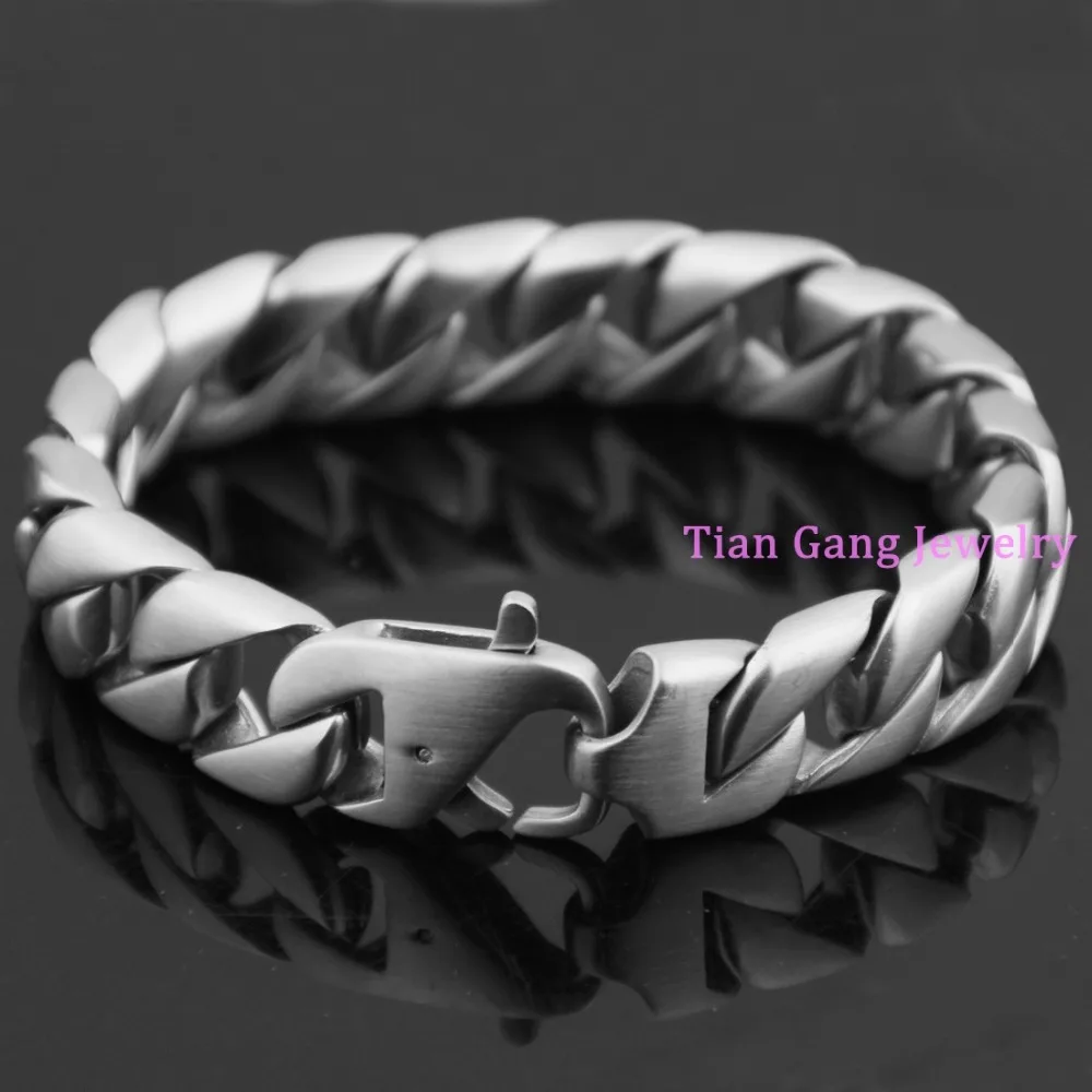

15mm Stainless Steel Bracelets 22cm New Brushed Gold/Silver Color Curb Cuban Chain Men Bracelet Jewelry
