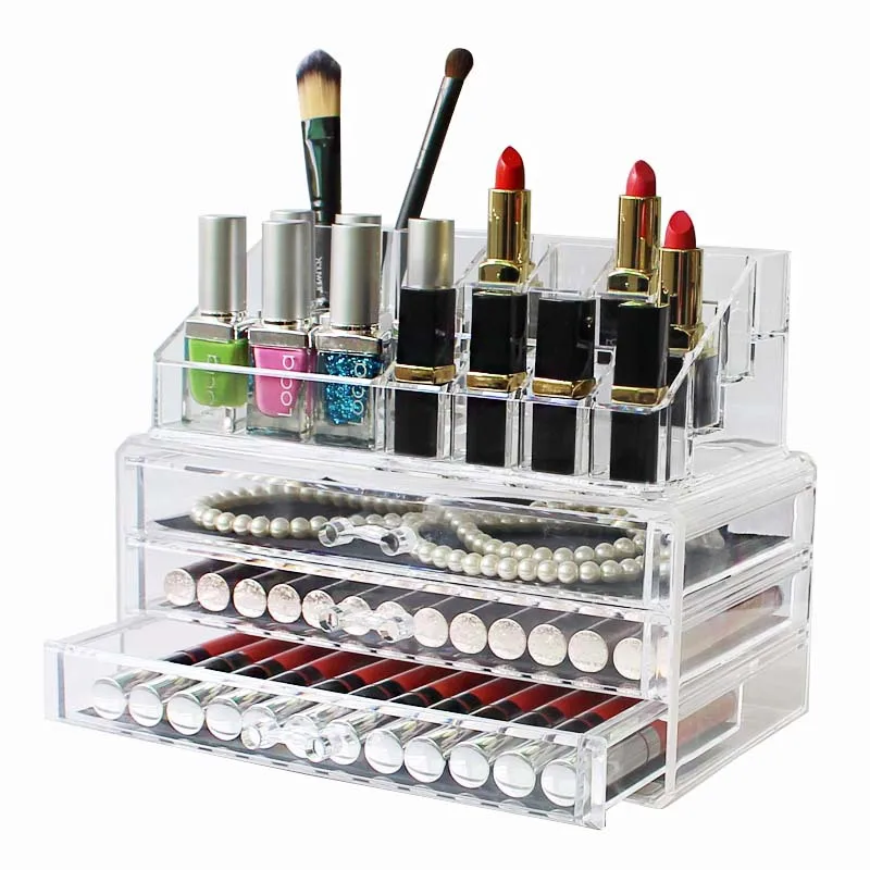 

Home 3 Drawer Big Clear Lipstick Storage Box Acrylic Transparent Acrylic Makeup Cosmetic Makeup Organizer