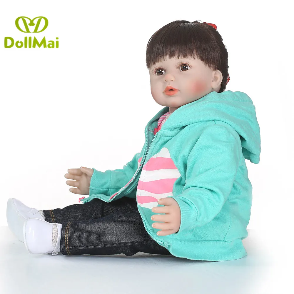 Girl reborn dolls 58cm vinyl silicone baby lifelike with giraffe magnetic pacifier children gift Bebes | Игрушки и хобби