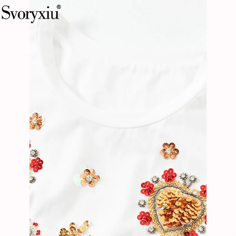 Svoryxiu 2019 Дизайнерские летние хлопковые белые футболки Женская мода блесток алмаз