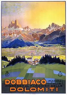 Доломит ботако путешествия итальянский пейзаж винтажный постер из крафт холста