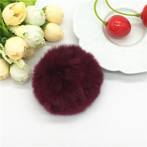 Wine red Настоящий мех кролика мяч 6 см помпон автомобиля помпон кролик мех мяч для брелок Мех DIY сумка Подвески с пушистым кроликом понпончики 1 шт - Цвет: Wine red