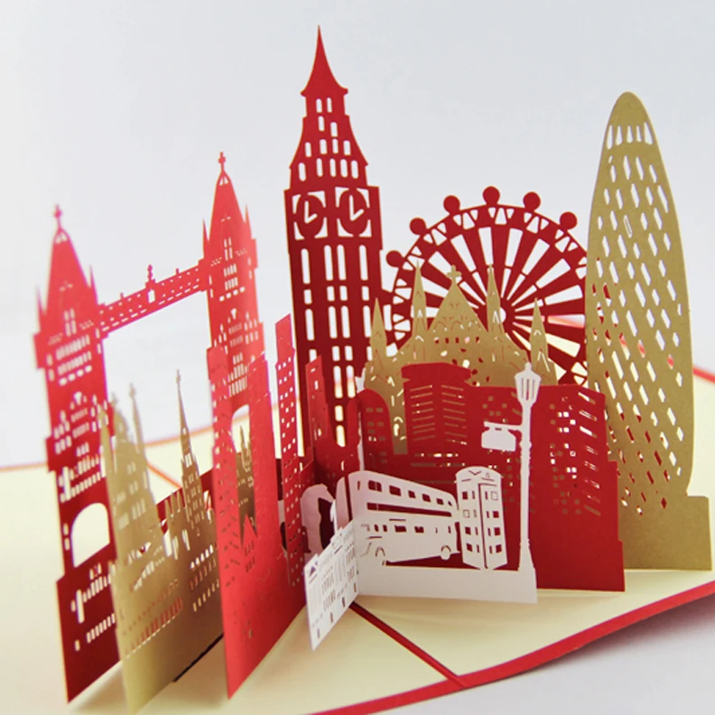 Карта силуэта Лондона/3D карта «kirigami»/Поздравительные открытки ручной работы/Лондонский горизонт 3d всплывающие открытки