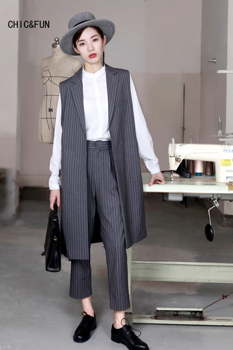 Шик и весело высокое качество длинная куртка с секциями полоса женский пиджак