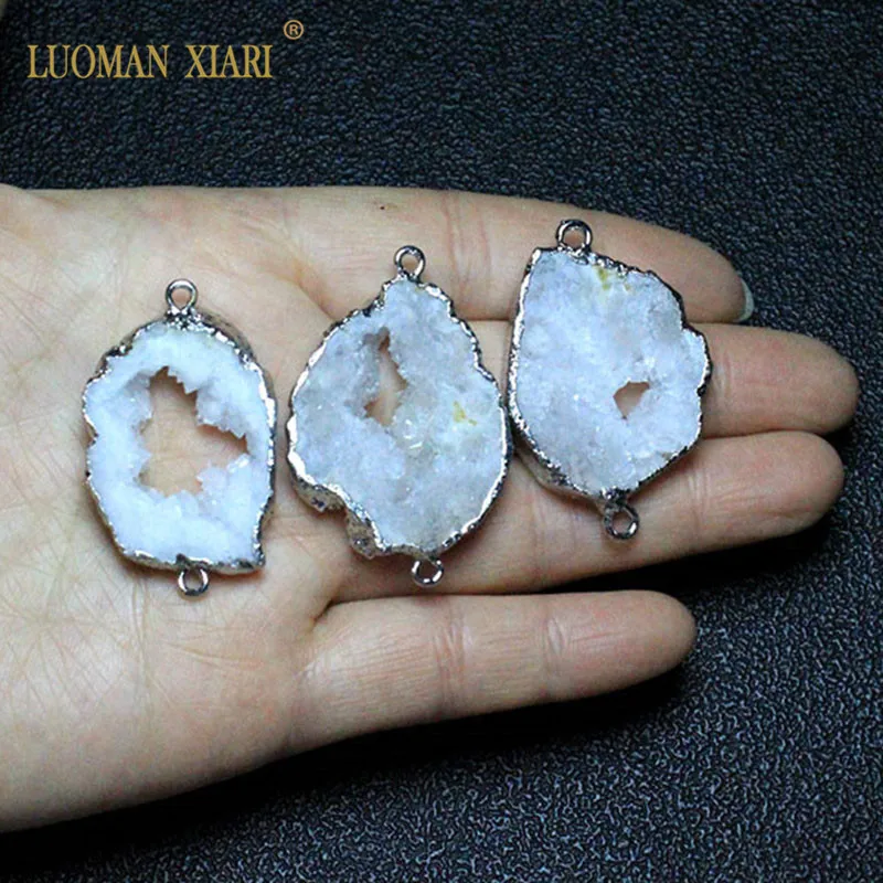 Оптовая продажа 2 круг натуральный уникальный кристалл Drusy серебряное покрытие