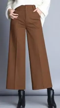 Brown YY новые зимние брюки длиной до щиколотки женские Корейская высокая талия широкие брюки однотонные шерстяные повседневные брюки Размер 27-34 - Цвет: Brown