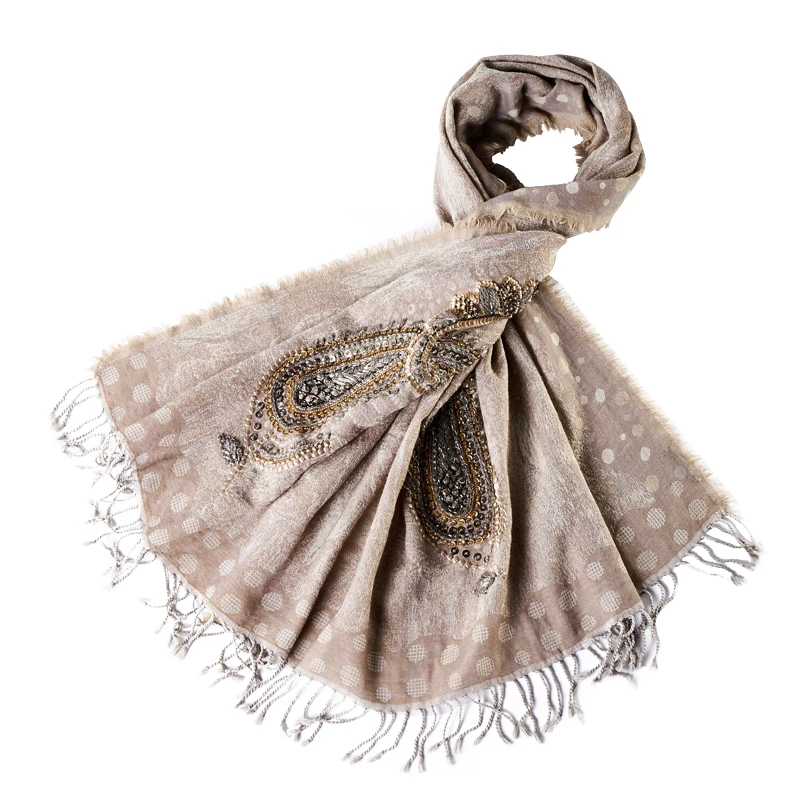 

2019 Nepal shawl handmade beaded warm merino wool shawl scarf scarf women dual-use earth color