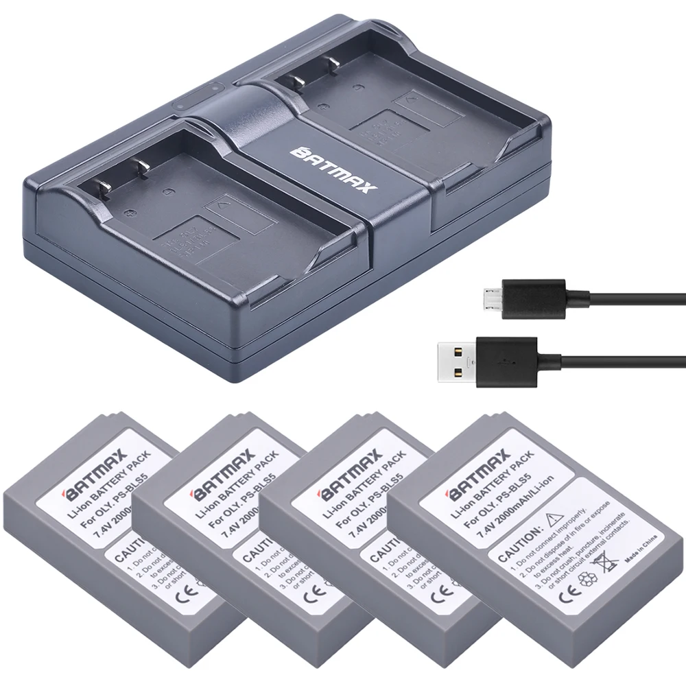 4 шт. PS-BLS5 BLS-5 батареи + USB двойное зарядное устройство для Olympus PEN BLS-50 E-PL2 E-PL5 Stylus 1 1s