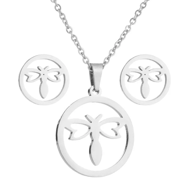 necklace set 062 Hfarich Мода Кролик Дерево Микки крест молния кулон из сердца с цветами ожерелье из нержавеющей стали ожерелье, комплект украшений для женщин - Окраска металла: necklace set 062