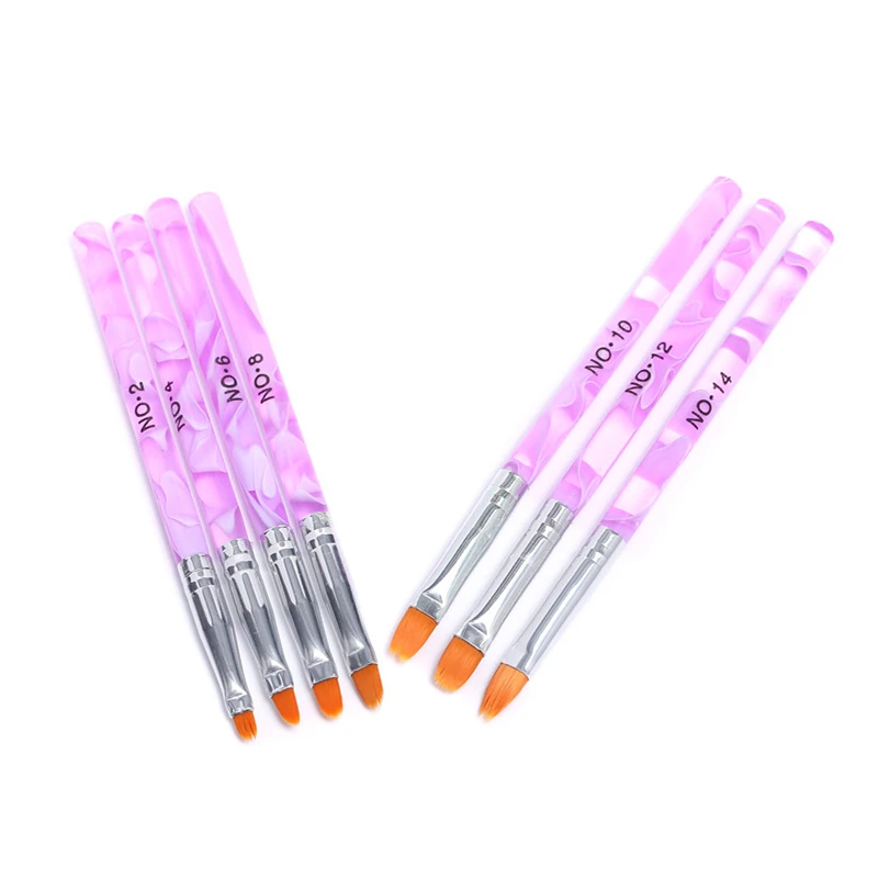 7PCS Nail Art Brush Flat Pen Drawing Painting Tips Dust Clean Acrylic UV Gel Polish Manicure Tools Purple | Красота и здоровье