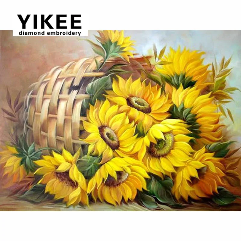 H255 Подсолнух Цветочная корзина алмазная живопись цветок полная вышивка 5d | Дом и