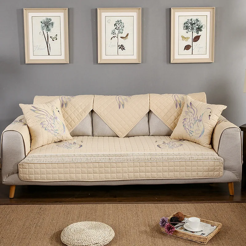 Высококачественный кружевной чехол для дивана с вышивкой лебедей хлопковый