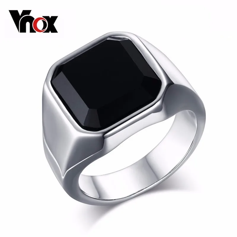 Vnox высокое качество Для мужчин кольцо черный полированный Нержавеющая сталь Украшения для мужчин Серебряный Цвет Шарм кольцо для Для мужчин - Цвет основного камня: Silver