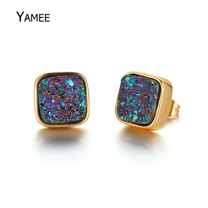 Горячее предложение! Распродажа! 10*10 мм квадратный тренд Druzy серьги гвоздики