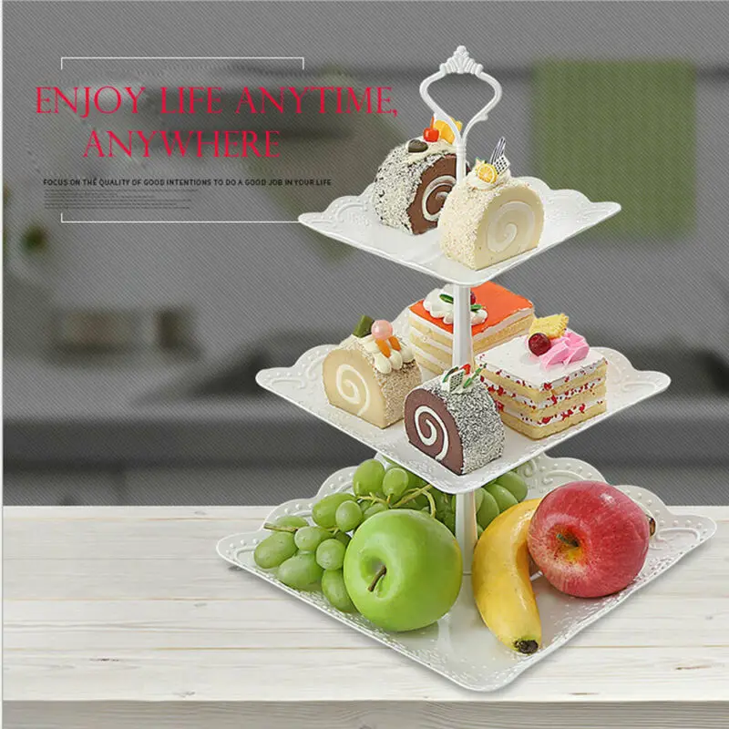 3 яруса кружевных Пластик подставка для свадебного торта днем Чай Свадебные